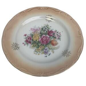 Vintage Royal Crown Iridescent Floral Hand Painted Roses Floral Gold Paint Plate